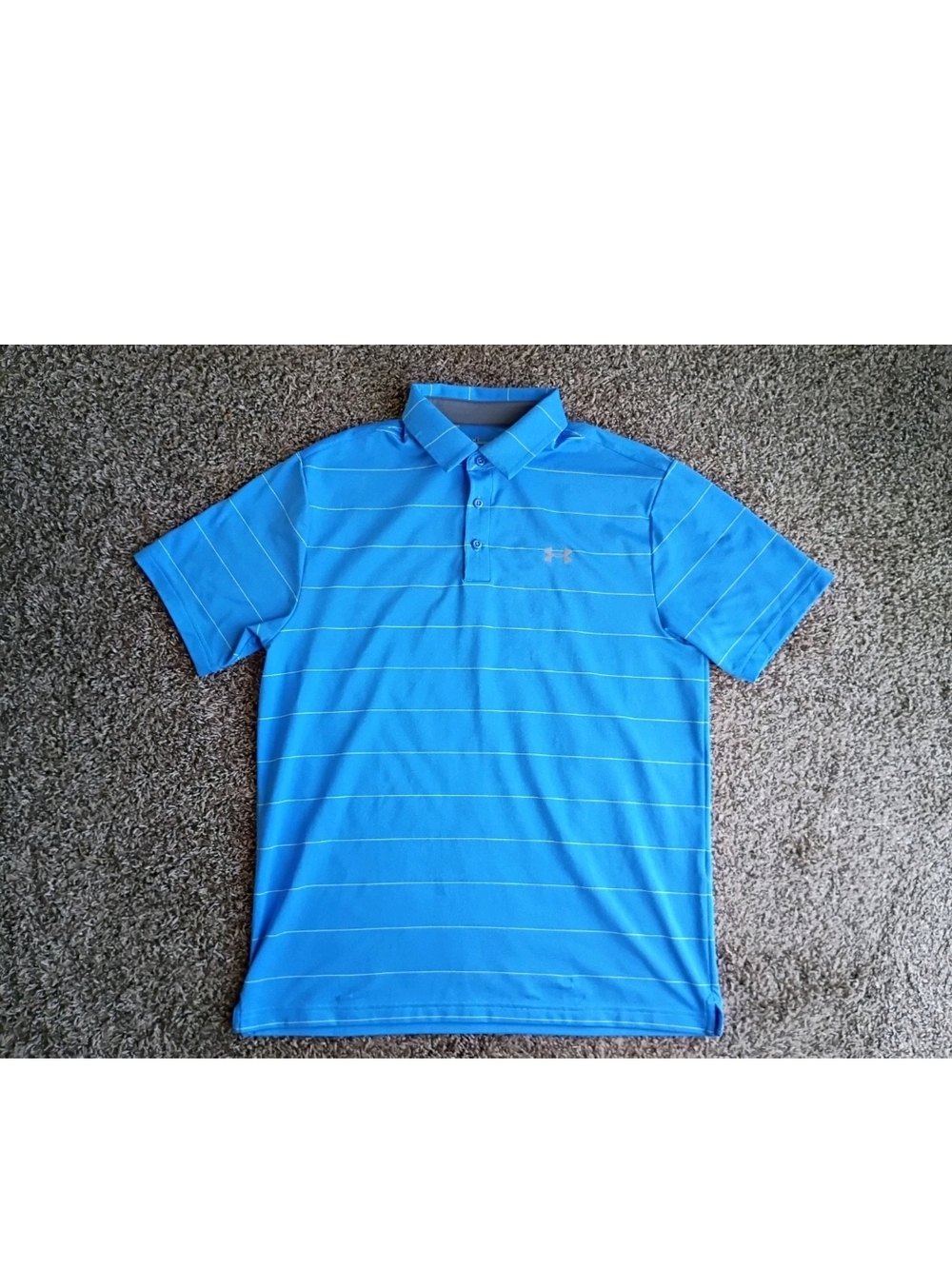 Under Armour Men's Golf Polo Heat Gear Loose Size L Blue With Thin Stripes